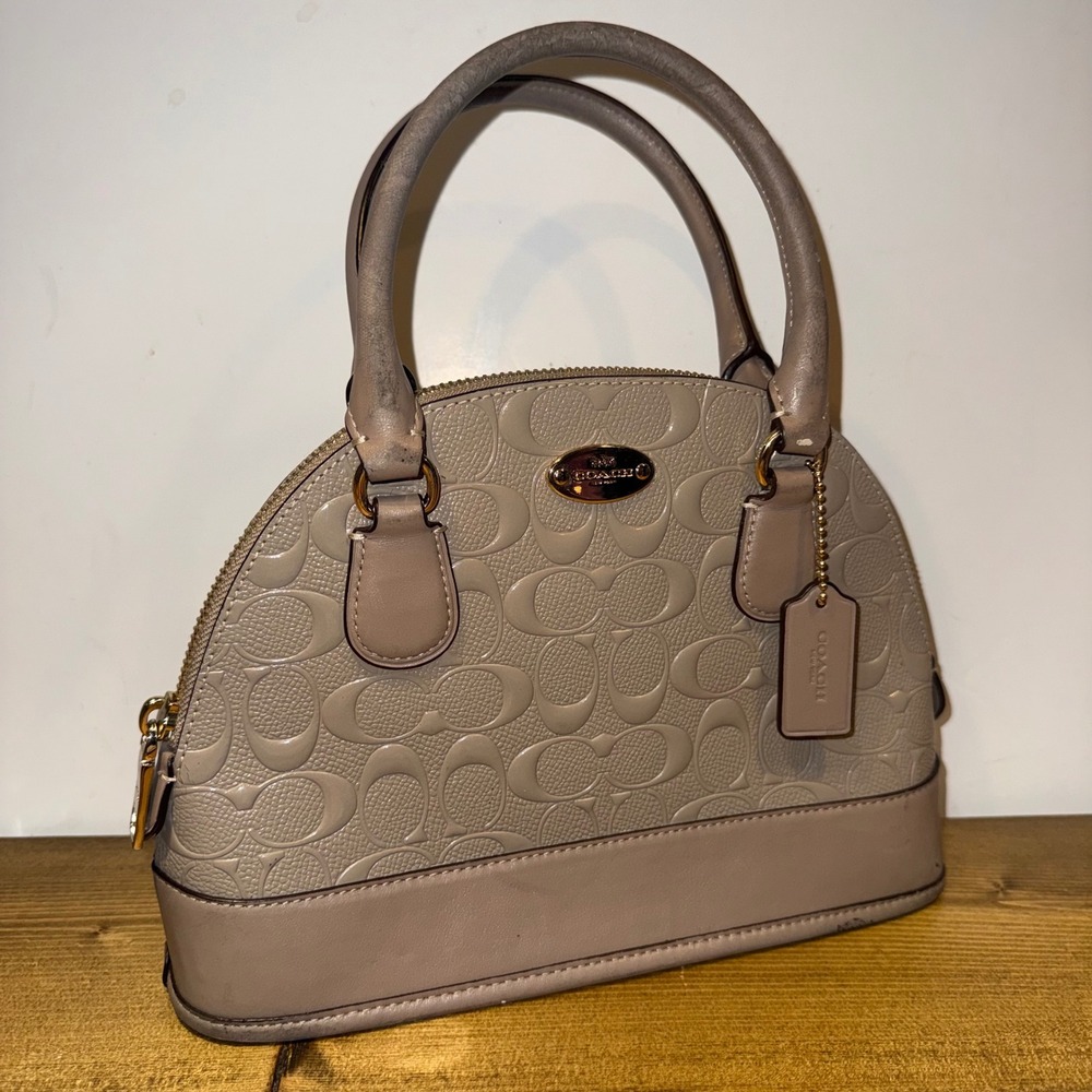Coach F57881 Small Mini Dome Satchel Embossed Signature C Taupe Handbag